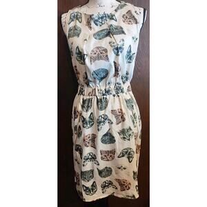 Retrolicious Cat Print Dress - Cream and Green